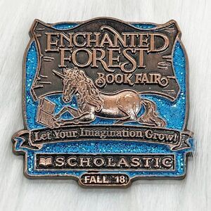 🔮‎ 5/$25 Scholastic Fall 18 Enchanted Forest Book Fair Unicorn Blue Glitter Pin